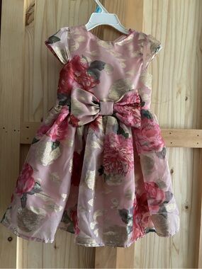 Gymboree Pink Floral Gold Accent Bow Dress